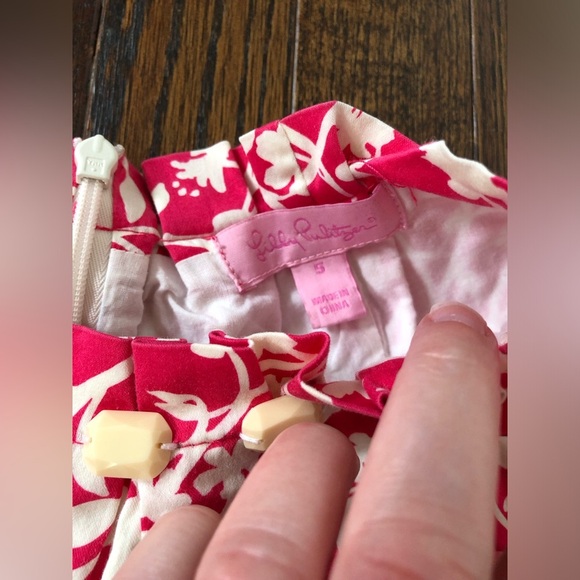 Lilly Pulitzer Girls 5 Hot Pink/White A-Line Jeweled Collar Ruched Lined Dress - Picture 5 of 12